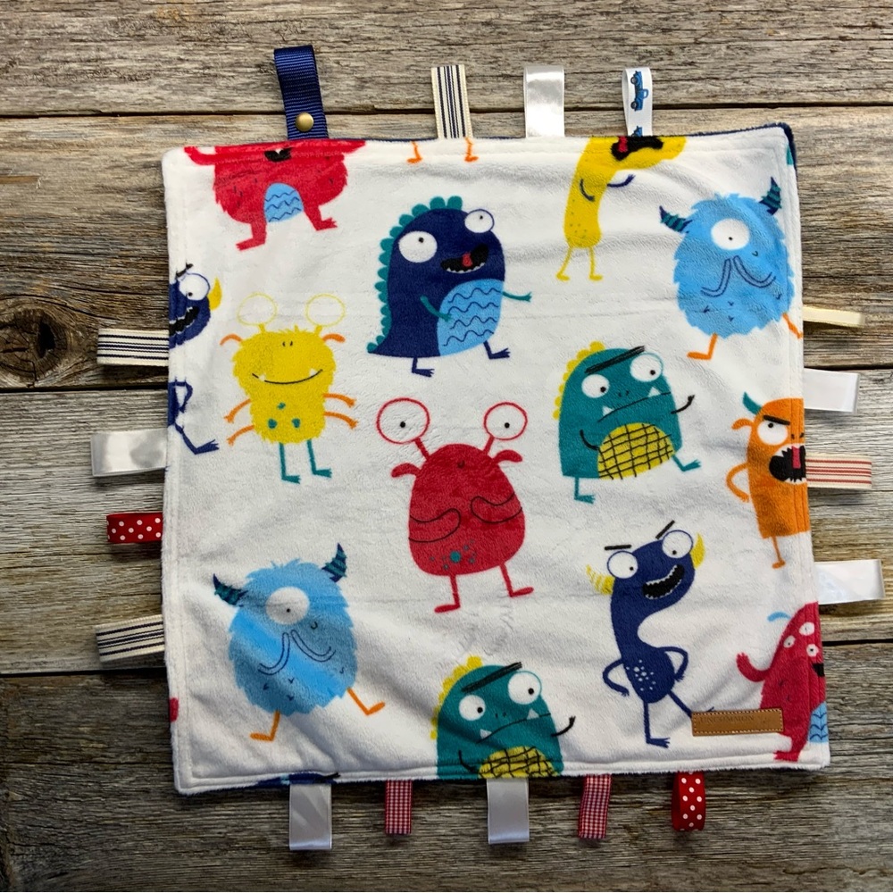 Baby tag blanket || sensory blanket || lovey || monster print